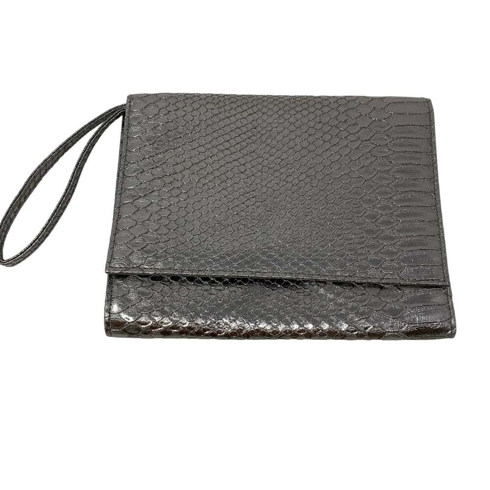 Neiman Marcus Wristlet Clutch Women's Metallic Silver Pewter Snake Embossed Bag
